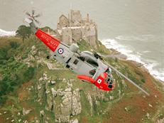 SAR Sea King from 771 NAS RNAS Culdrose over St Michael's Mount