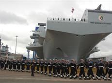 Royal Guard march past HMS Queen Elizabeth at the naming ceremony ©Craig Hoyle Flightglobal